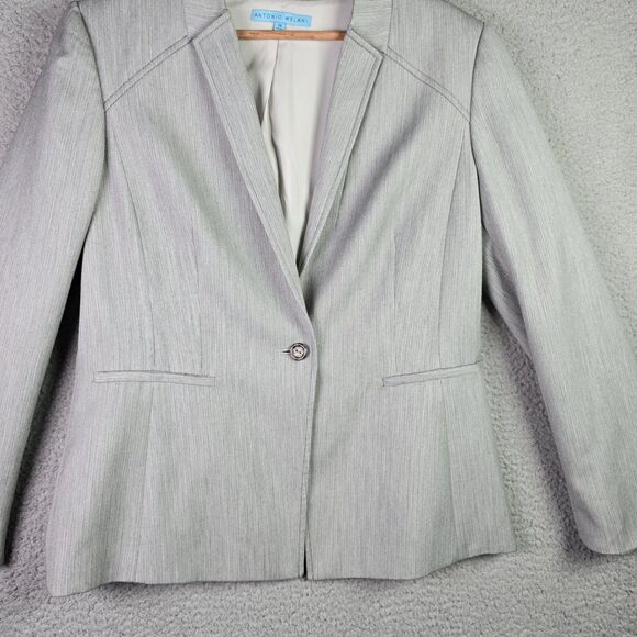Antonio Melani Light Grey Herringbone Blazer 14 Single Button Career Tailored - Picture 4 of 12